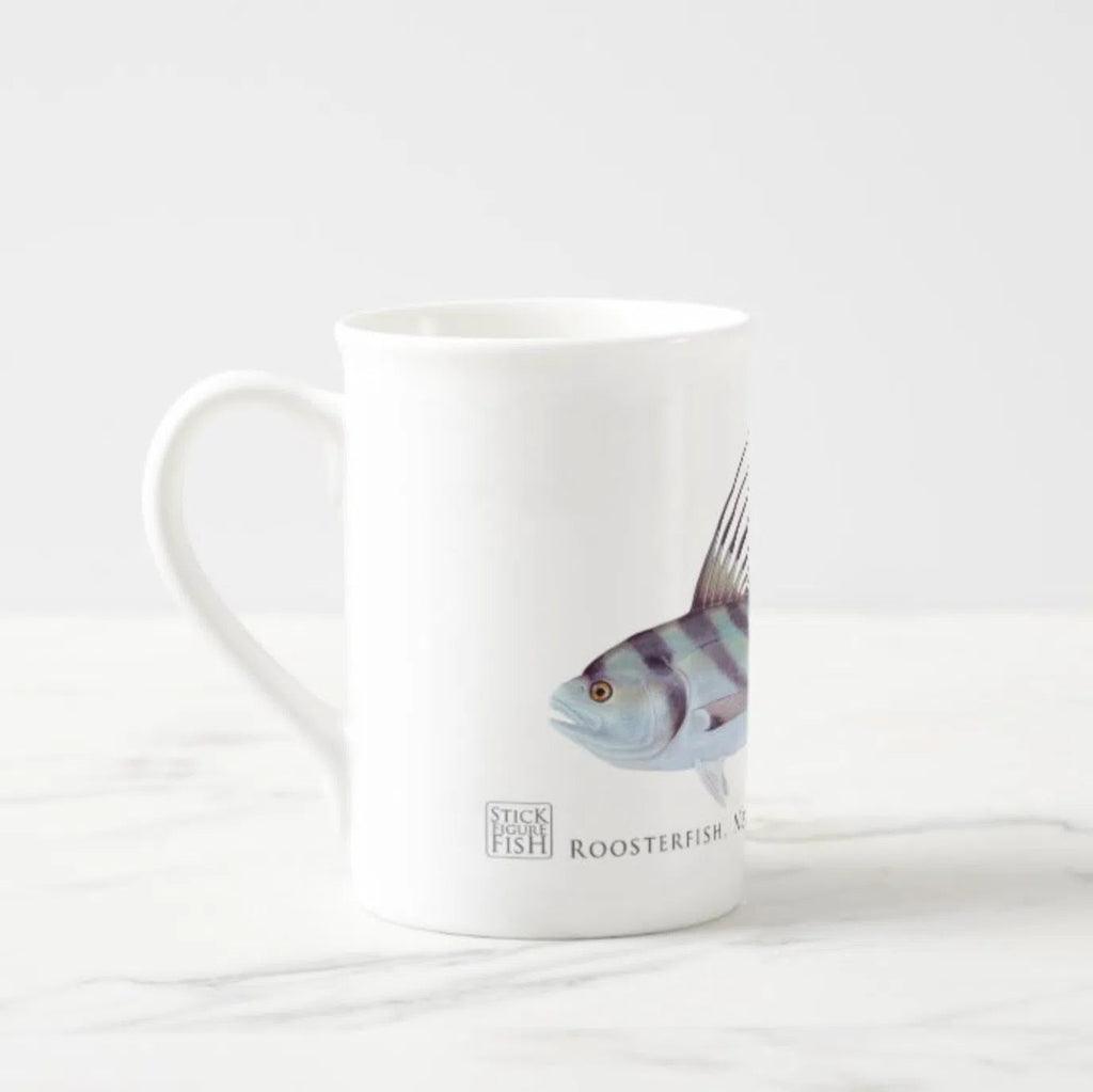 Rooster Fish - Fine Bone China Mug-Stick Figure Fish Illustration