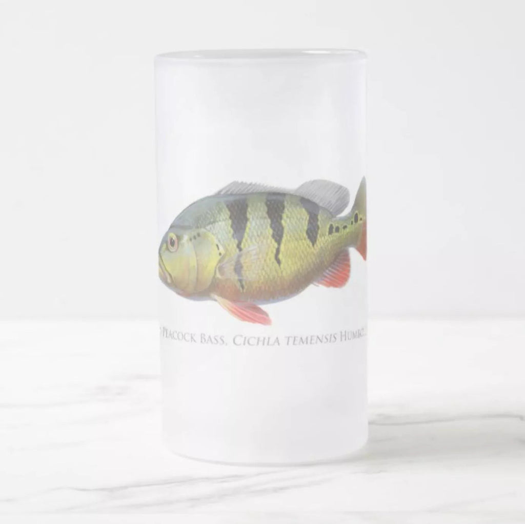 Speckled Peacock Bass (Pavon) - Frosted Glass Stein-Stick Figure Fish Illustration