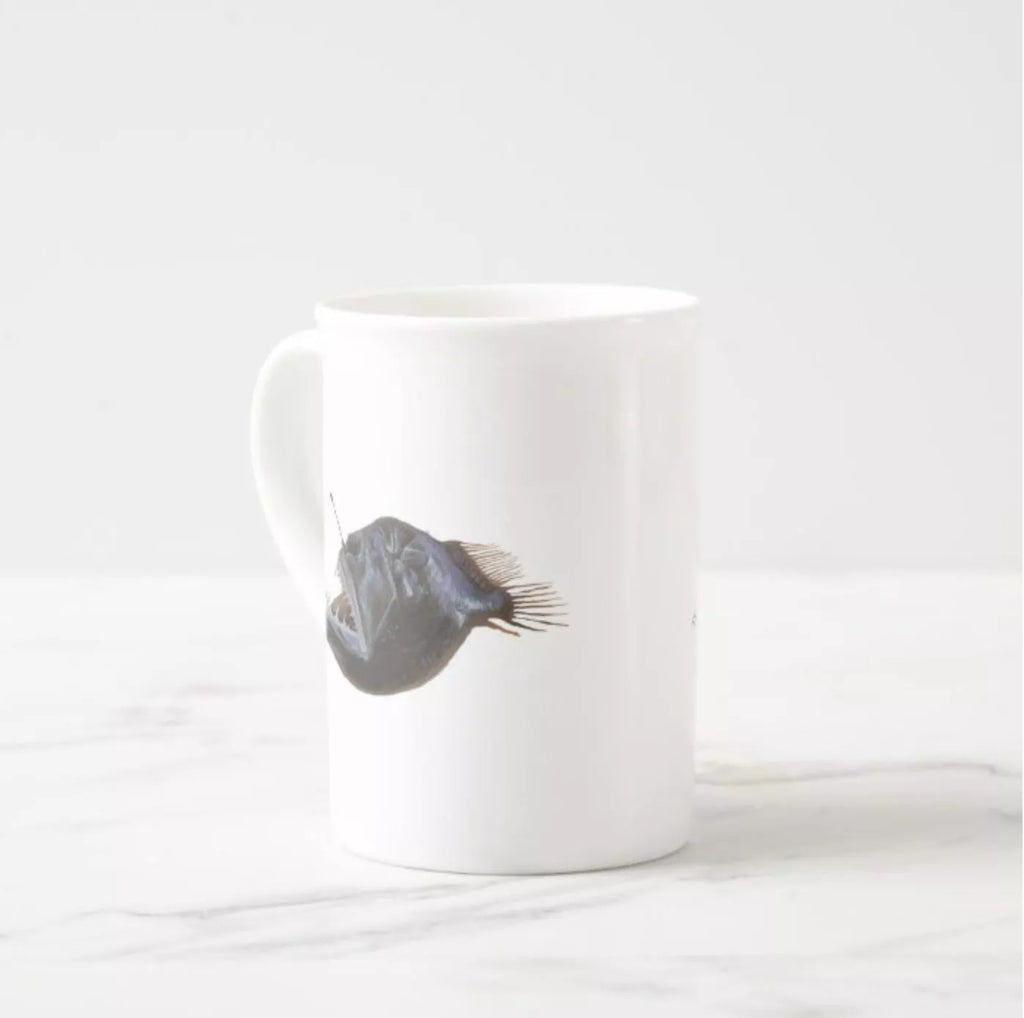 Humpback Blackdevil - Fine Bone China Mug-Stick Figure Fish Illustration