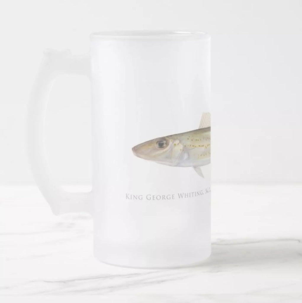 King George Whiting - Frosted Glass Stein-Stick Figure Fish Illustration