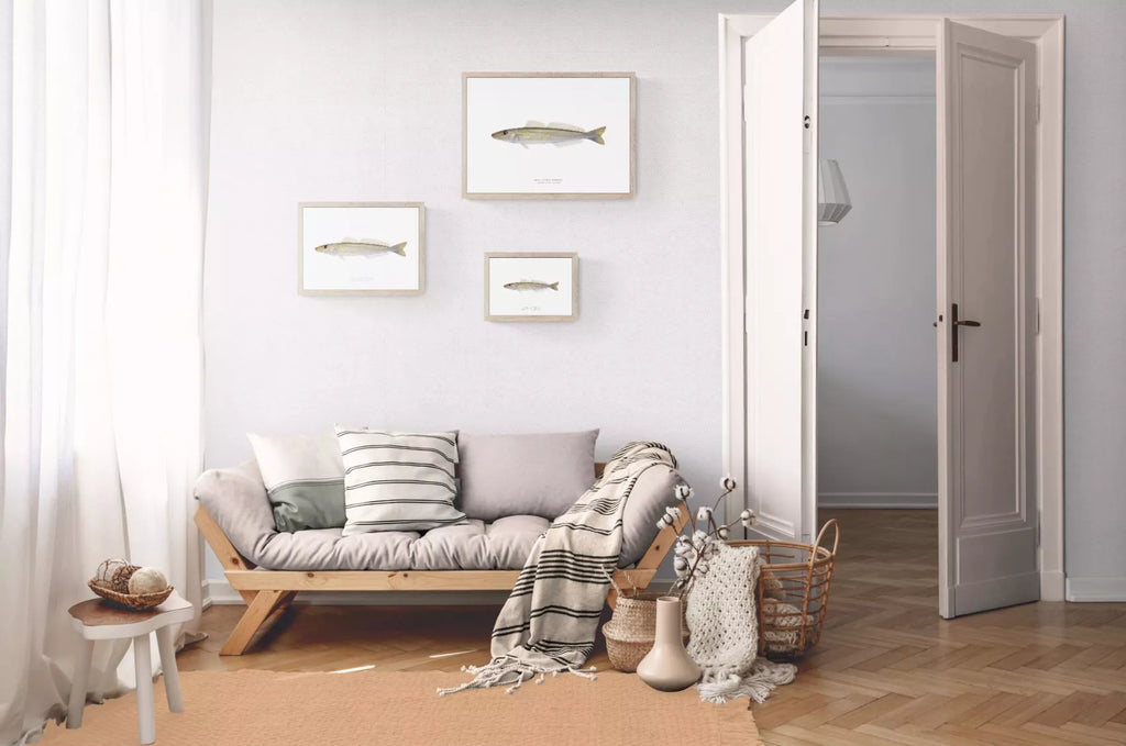 King George Whiting, Sillaginodes punctatus (Cuvier 1829) - Fine Art Print-Stick Figure Fish Illustration