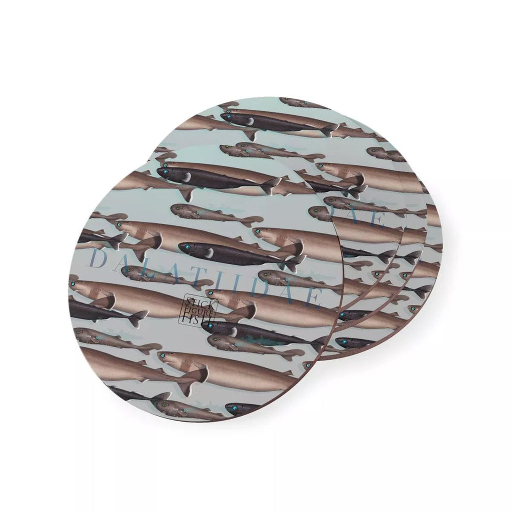 Kitefin Sharks (Dalatidae) Coasters-Stick Figure Fish Illustration