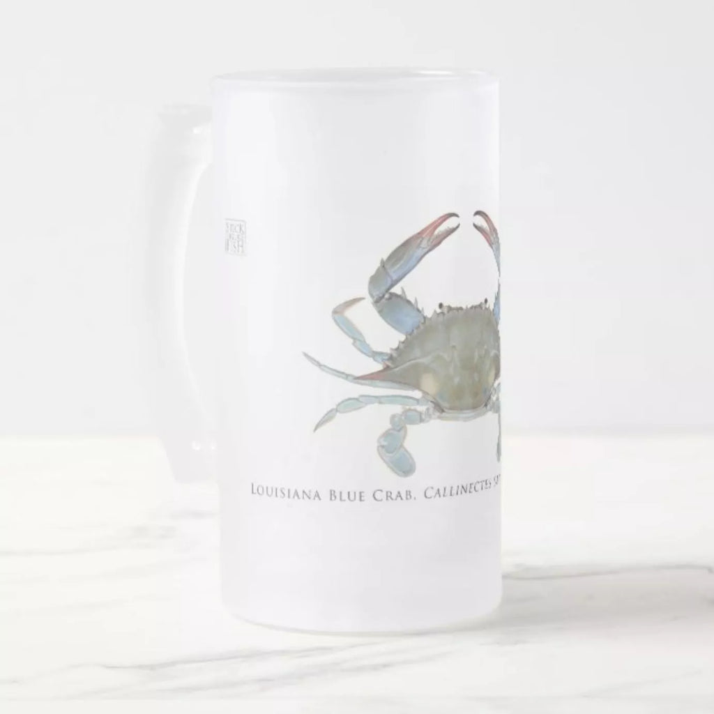Louisiana Blue Crab - Frosted Glass Stein-Stick Figure Fish Illustration