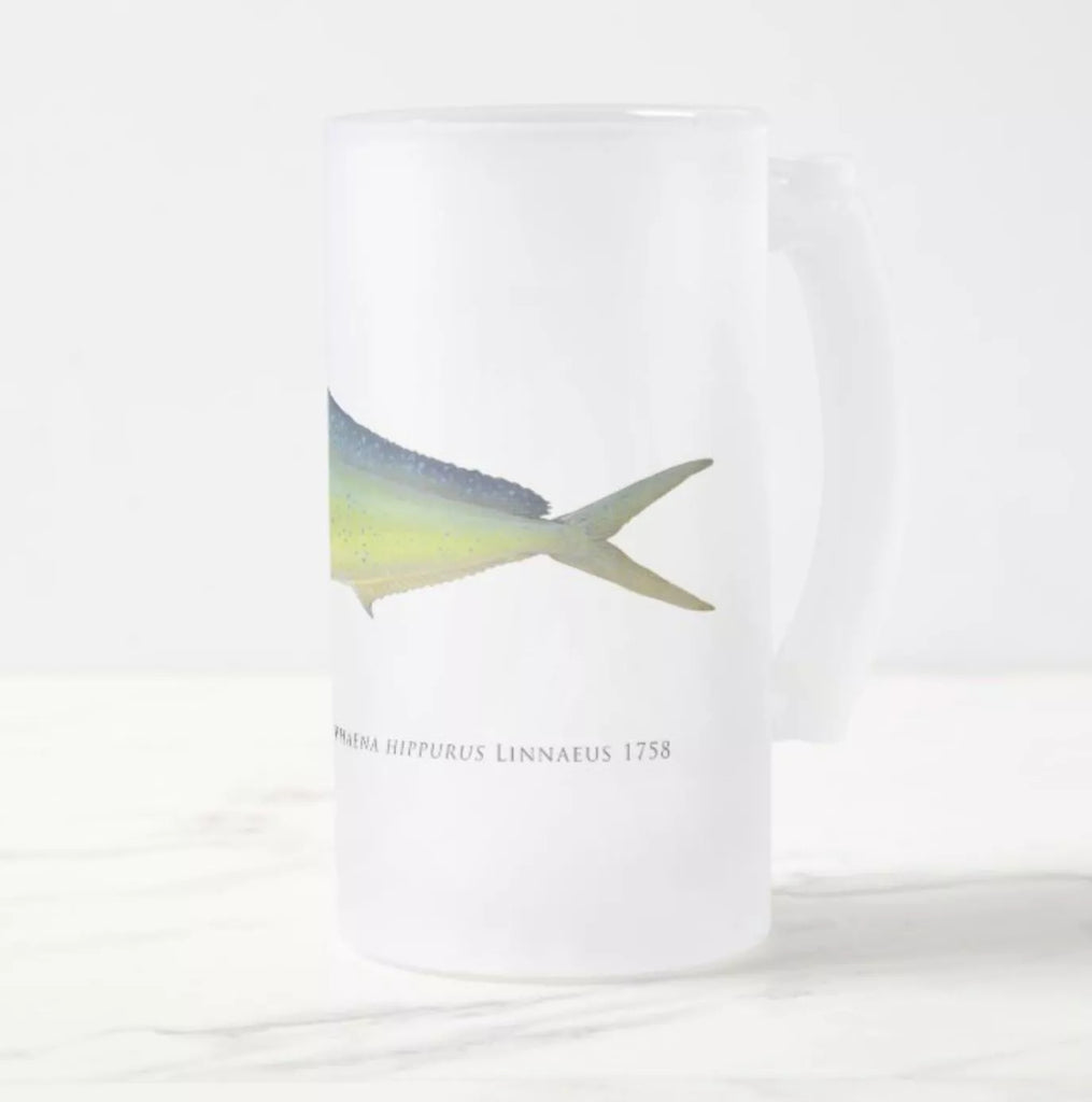 Mahi Mahi - Frosted Glass Stein - Stick Figure Fish Illustration