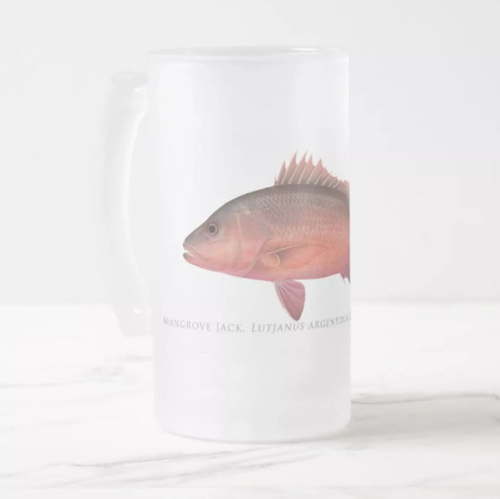Mangrove Jack - Frosted Glass Stein-Stick Figure Fish Illustration