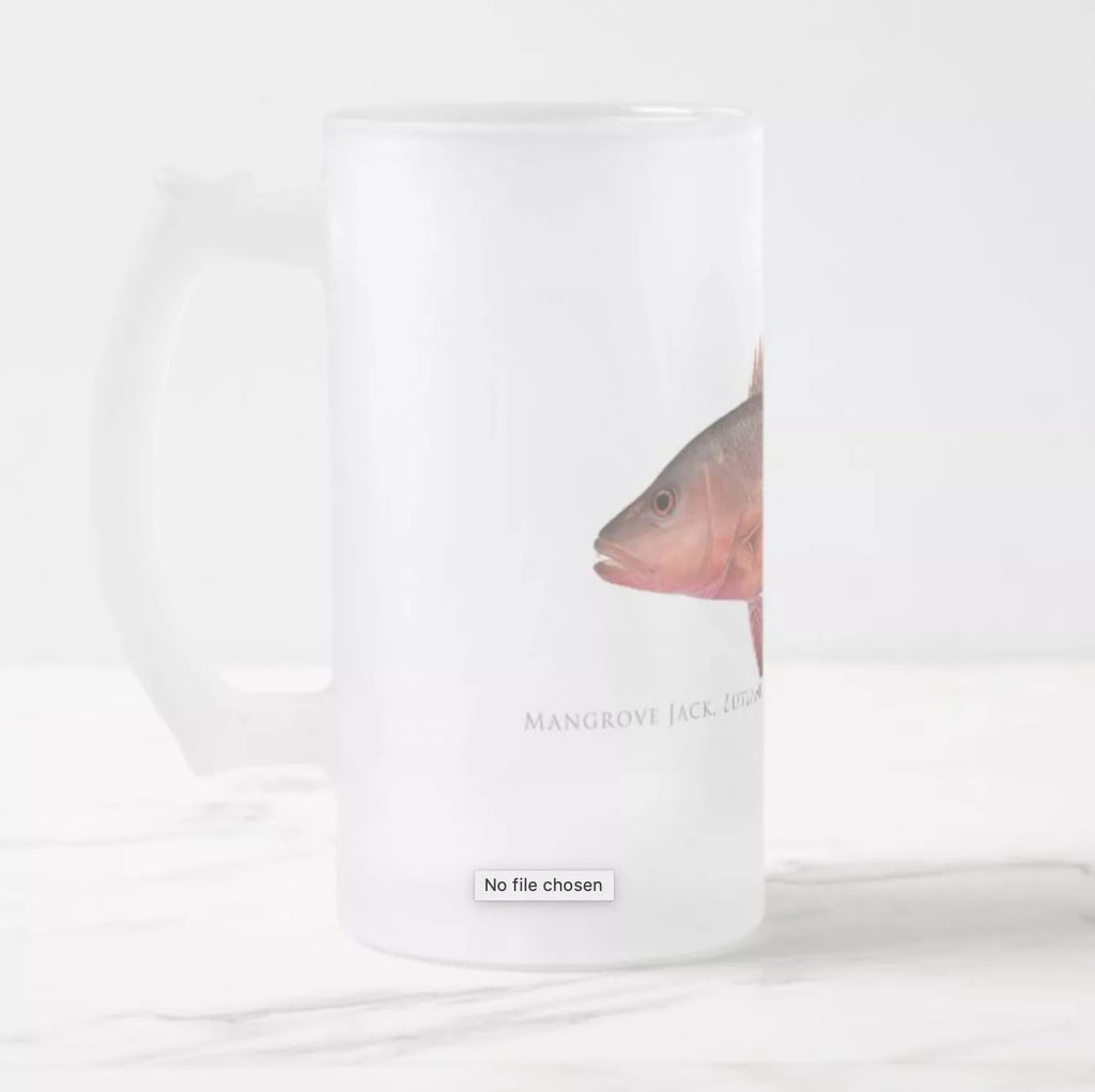 Mangrove Jack - Frosted Glass Stein-Stick Figure Fish Illustration
