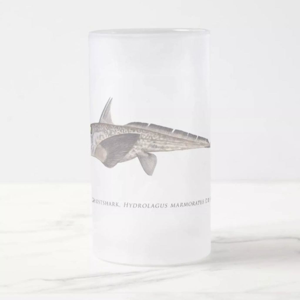 Marbled Ghostshark - Frosted Glass Stein - Stick Figure Fish Illustration