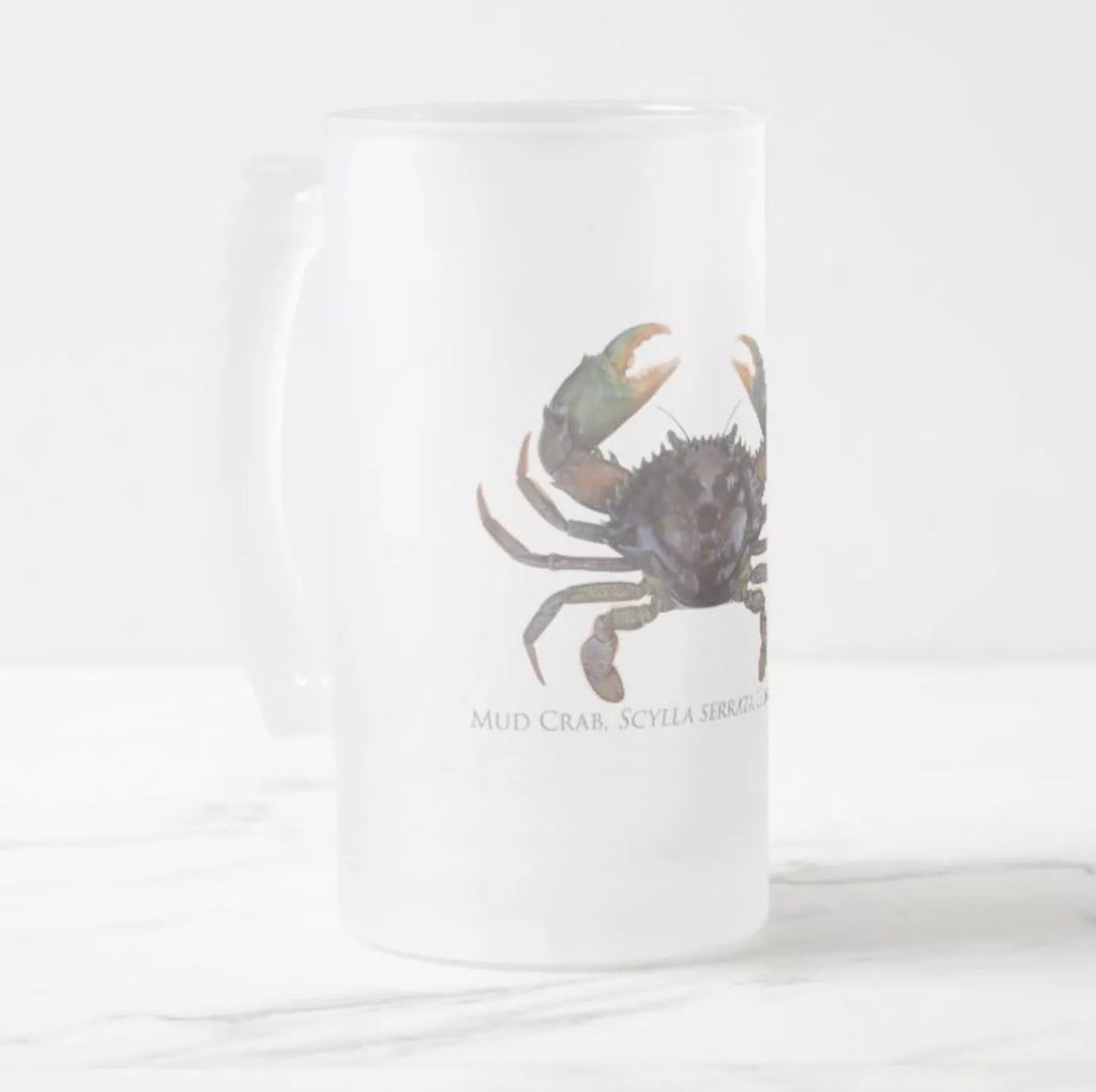 Mud Crab - Frosted Glass Stein-Stick Figure Fish Illustration