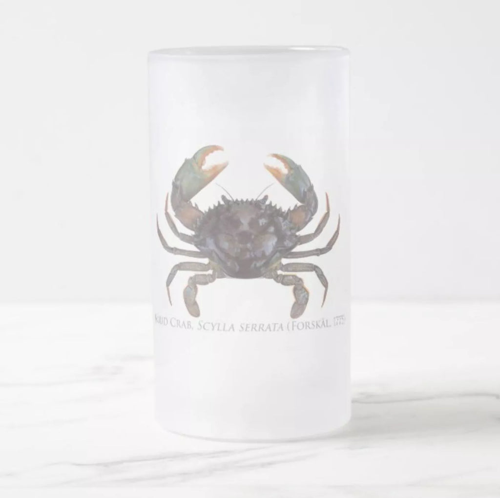 Mud Crab - Frosted Glass Stein-Stick Figure Fish Illustration