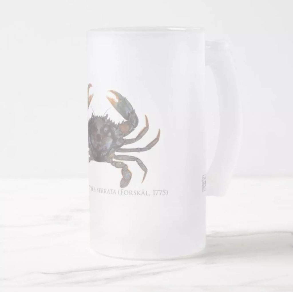 Mud Crab - Frosted Glass Stein-Stick Figure Fish Illustration