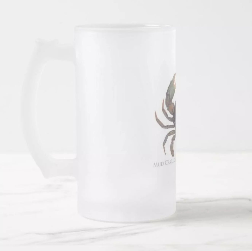 Mud Crab - Frosted Glass Stein - Stick Figure Fish Illustration