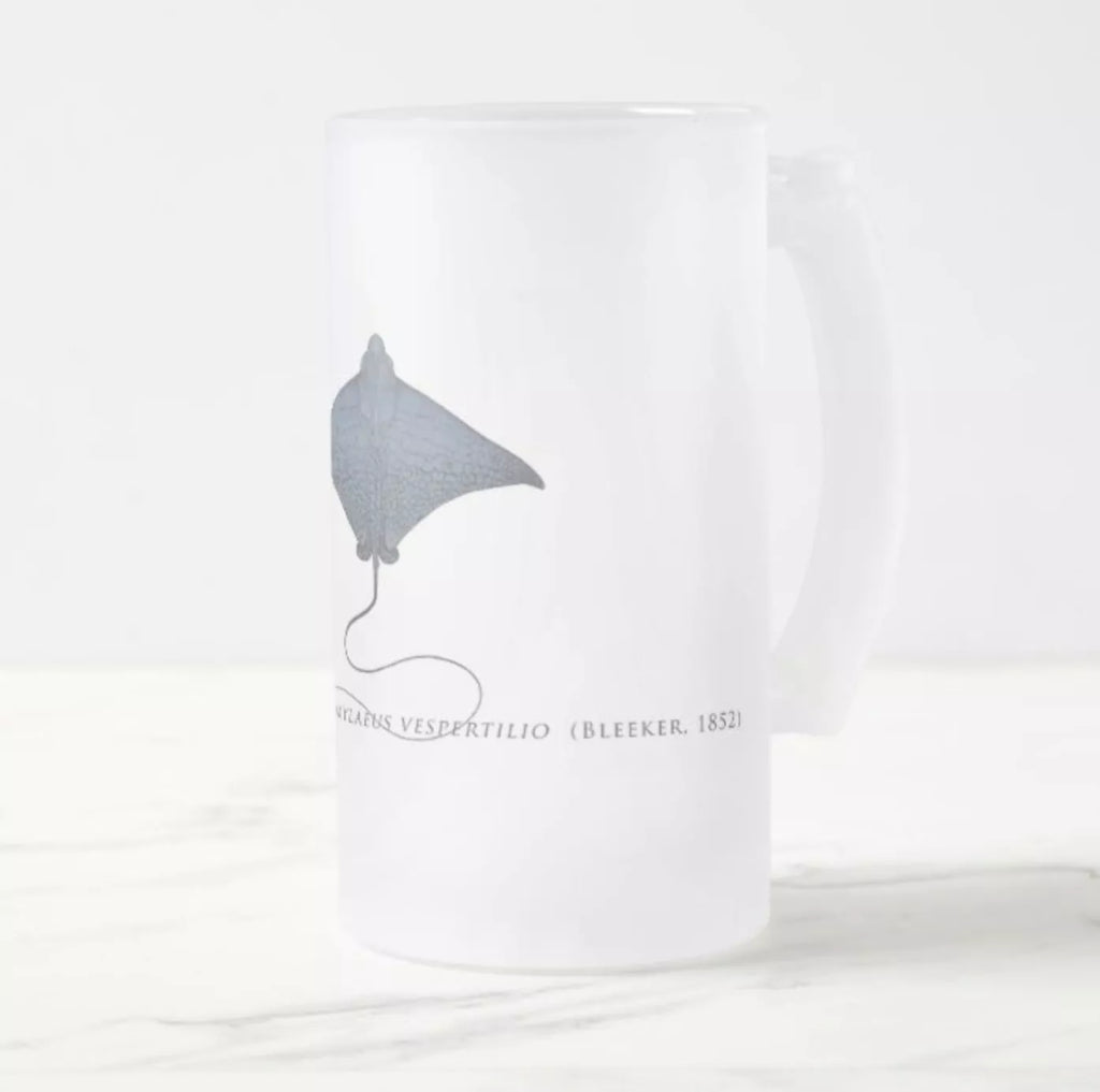 Ornate Eagle Ray - Frosted Glass Stein - Stick Figure Fish Illustration