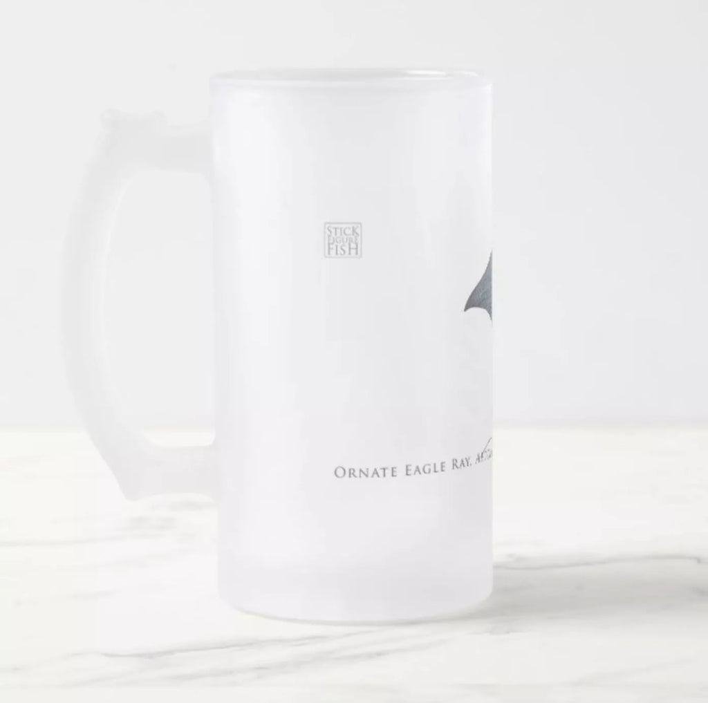 Ornate Eagle Ray - Frosted Glass Stein - Stick Figure Fish Illustration