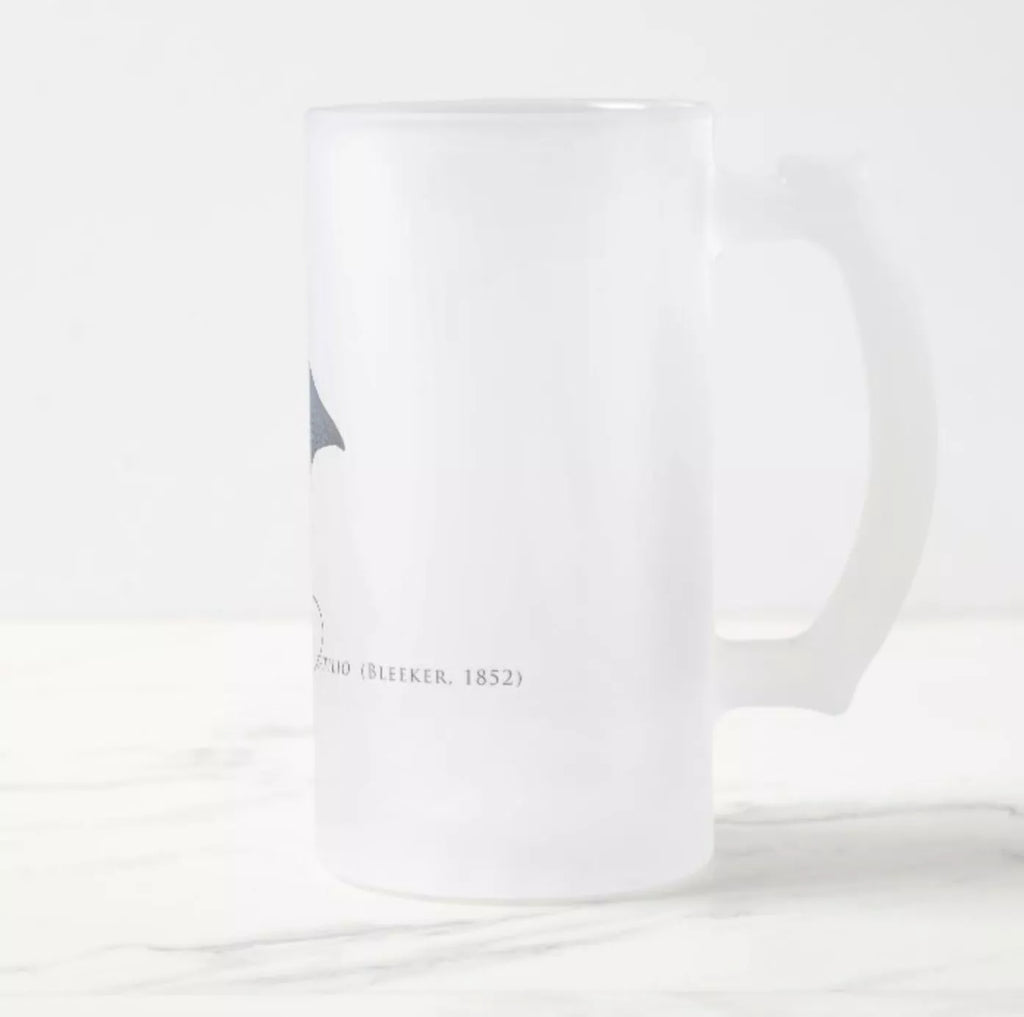 Ornate Eagle Ray - Frosted Glass Stein - Stick Figure Fish Illustration
