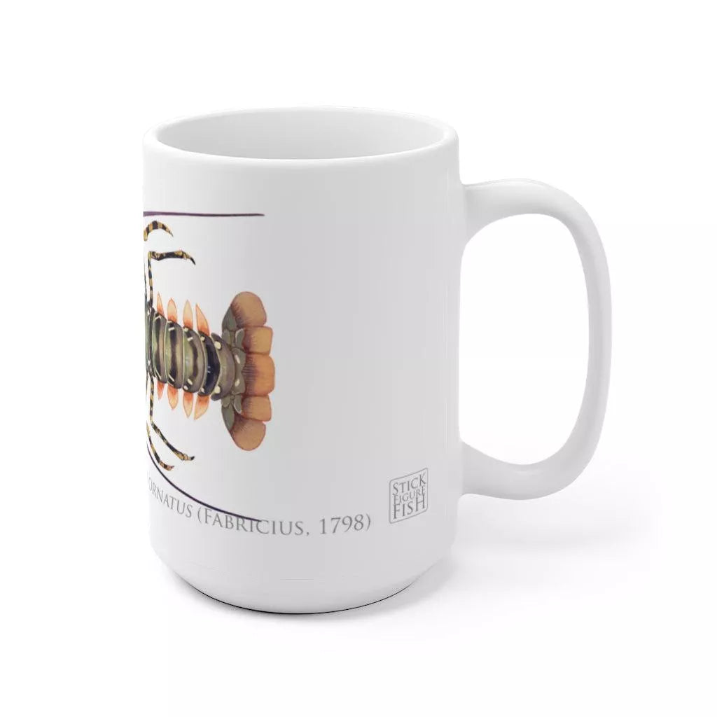 Ornate Spiny Lobster Mug - Stick Figure Fish Illustration