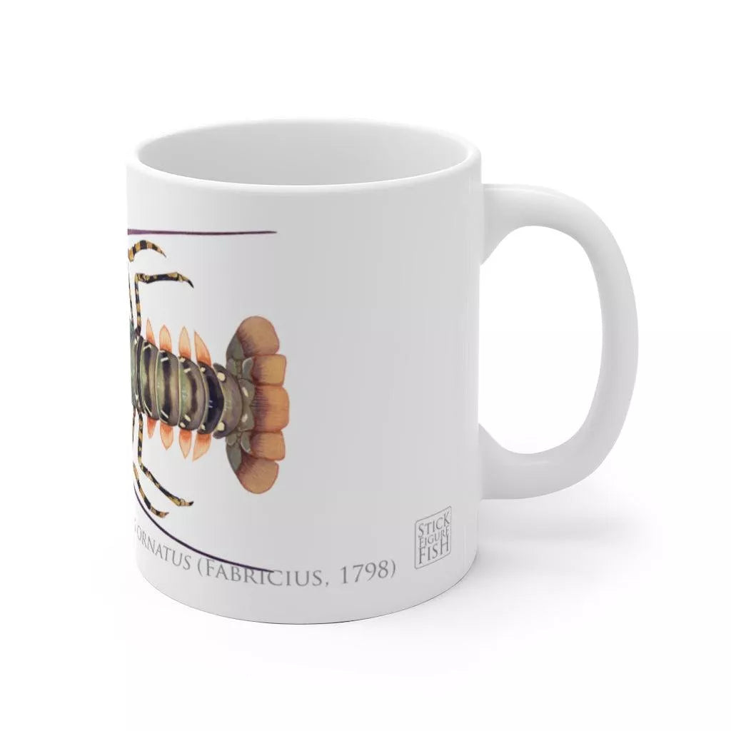 Ornate Spiny Lobster Mug - Stick Figure Fish Illustration