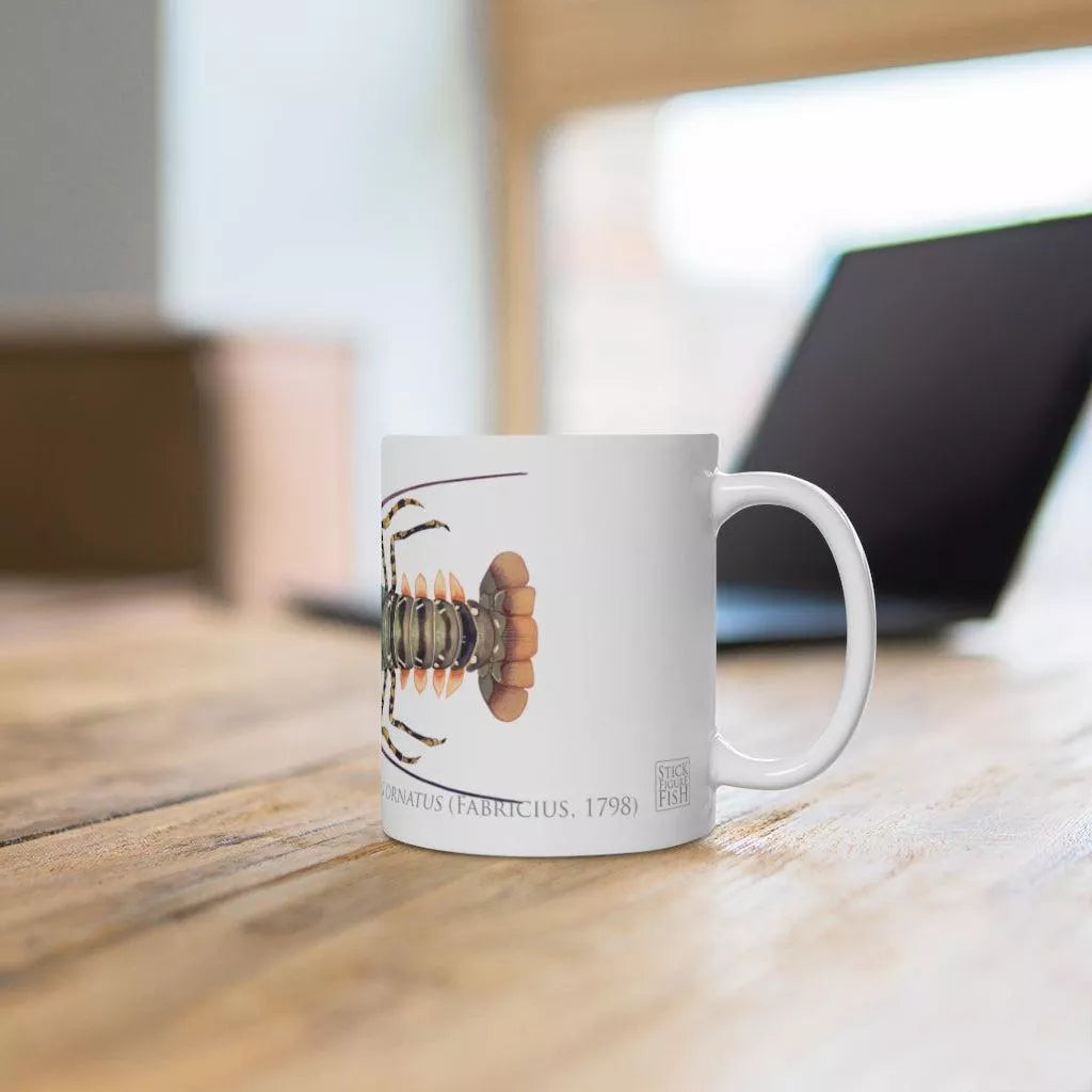 Ornate Spiny Lobster Mug - Stick Figure Fish Illustration