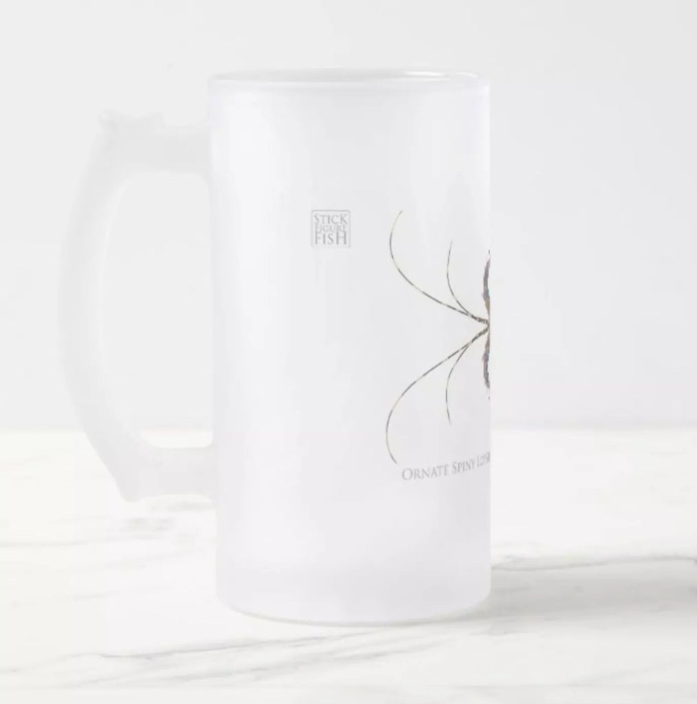 Ornate Spiny Lobster Version 2 (Detailed) - Frosted Glass Stein-Stick Figure Fish Illustration