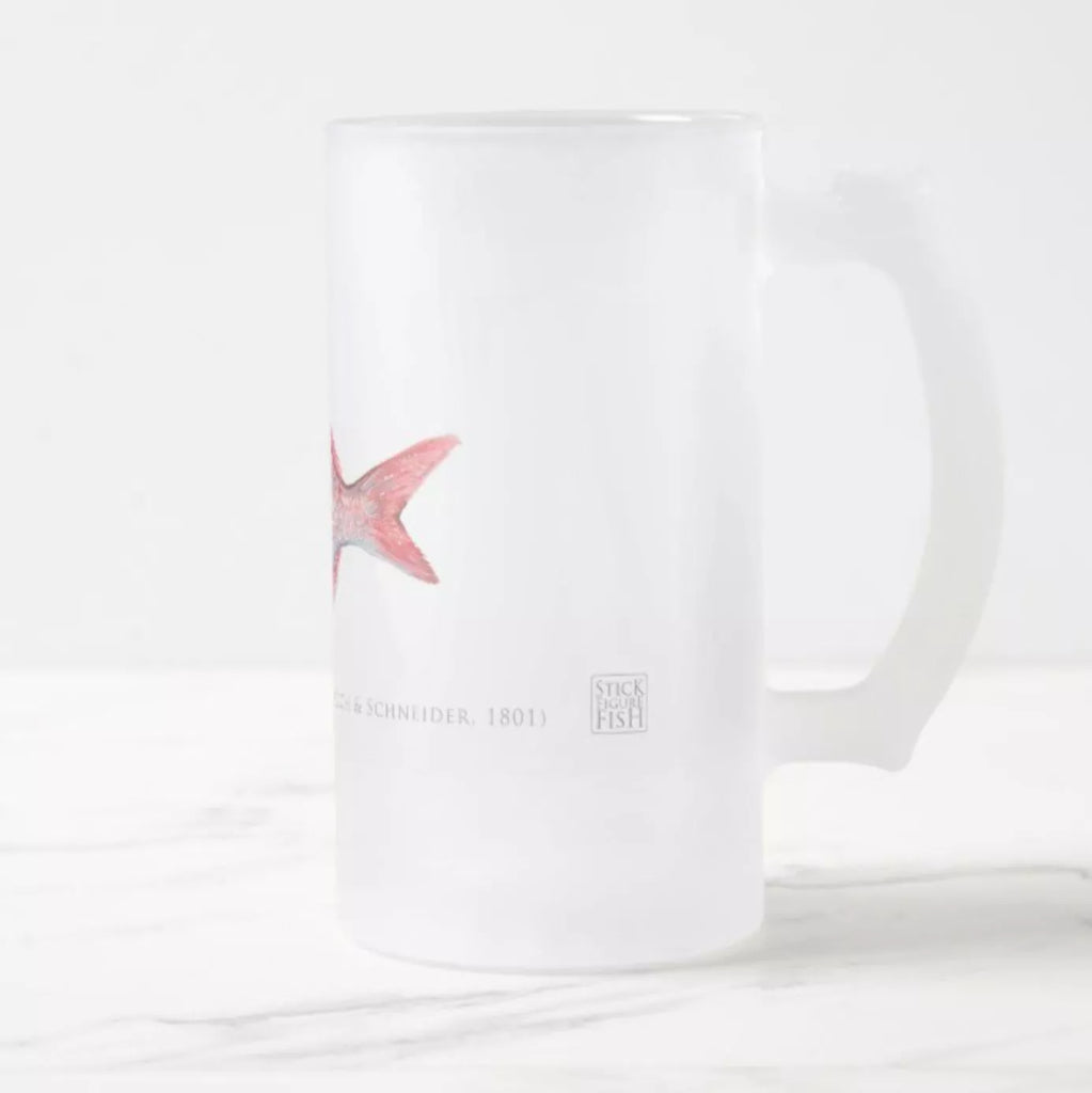 Pink Snapper - Frosted Glass Stein - Stick Figure Fish Illustration