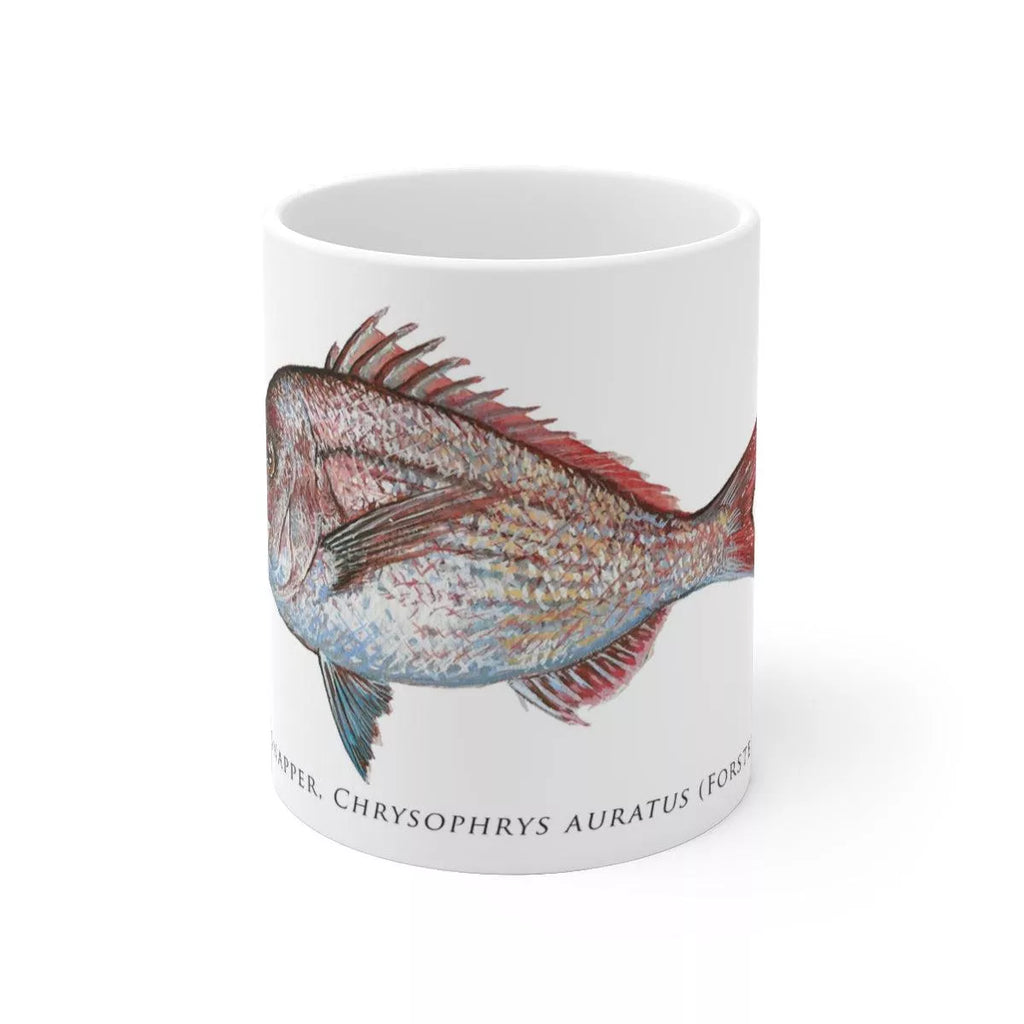 Pink Snapper Mug - Stick Figure Fish Illustration