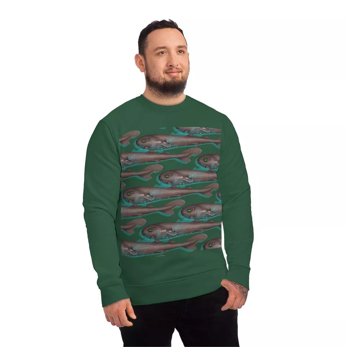 Pocket Shark - Unisex Changer Sweatshirt-Stick Figure Fish Illustration
