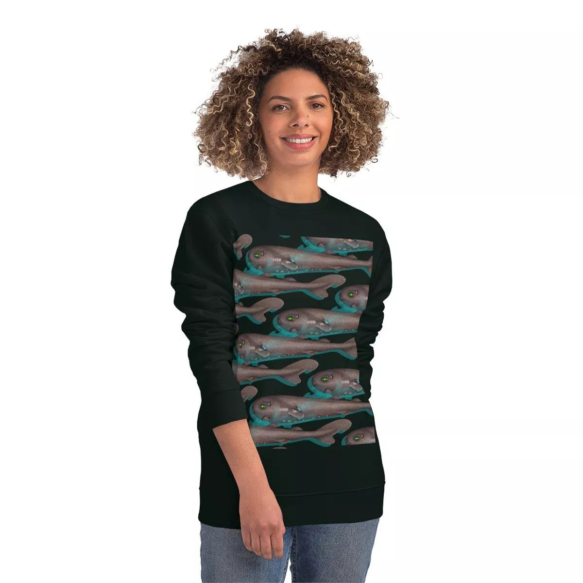 Pocket Shark - Unisex Changer Sweatshirt-Stick Figure Fish Illustration