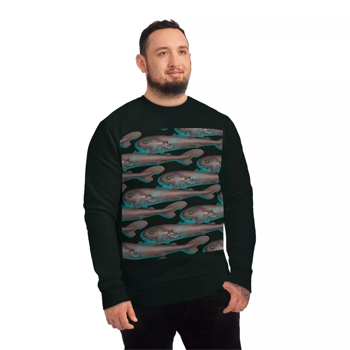 Pocket Shark - Unisex Changer Sweatshirt-Stick Figure Fish Illustration