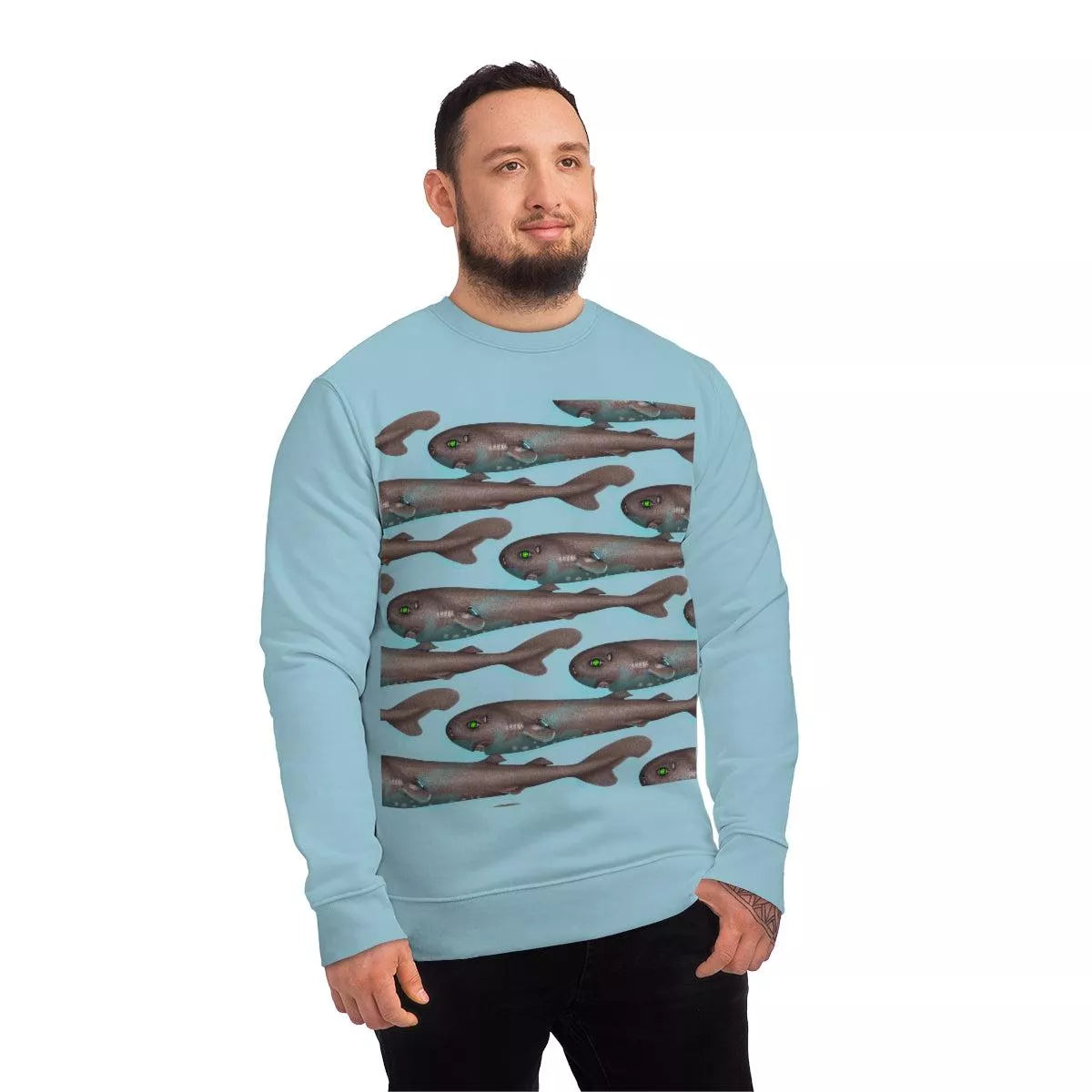 Pocket Shark - Unisex Changer Sweatshirt-Stick Figure Fish Illustration