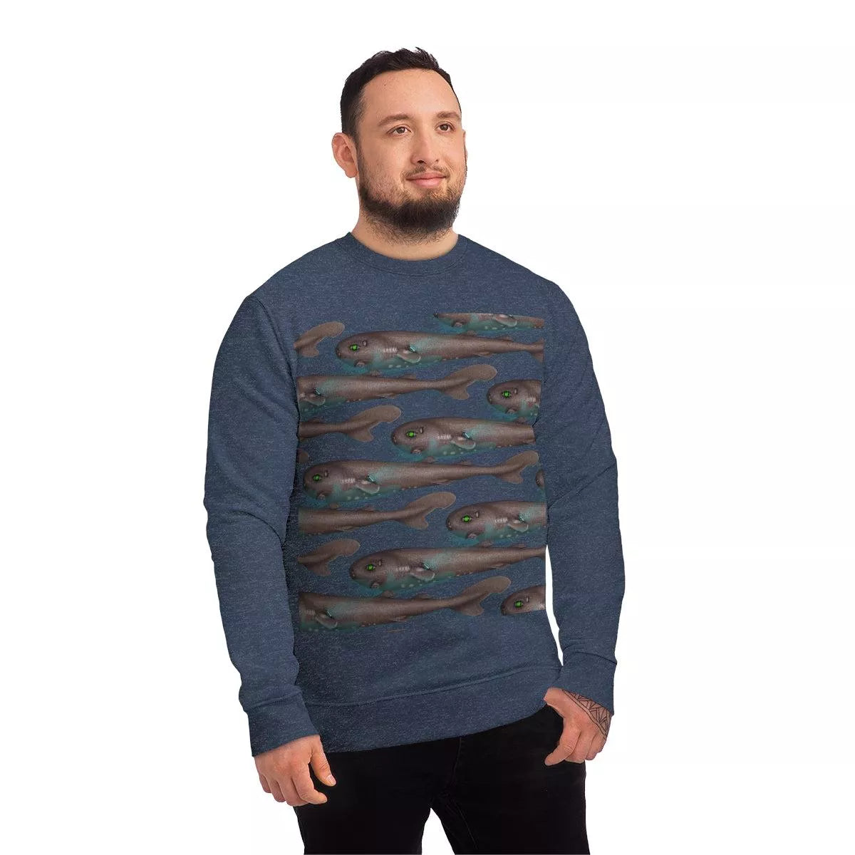 Pocket Shark - Unisex Changer Sweatshirt-Stick Figure Fish Illustration