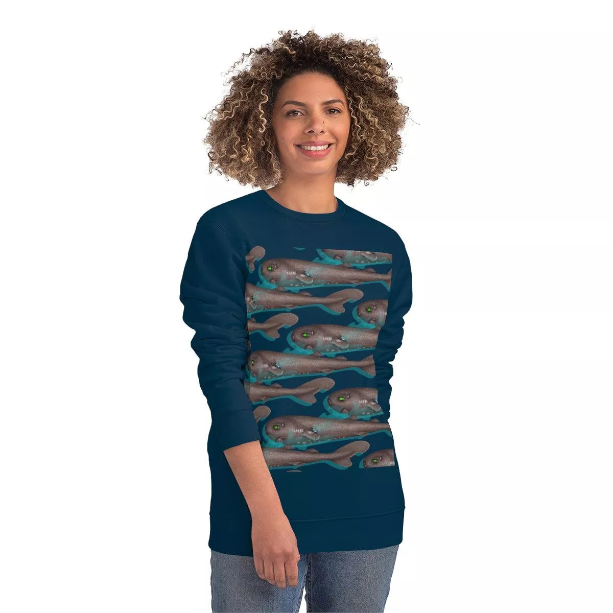 Pocket Shark - Unisex Changer Sweatshirt-Stick Figure Fish Illustration