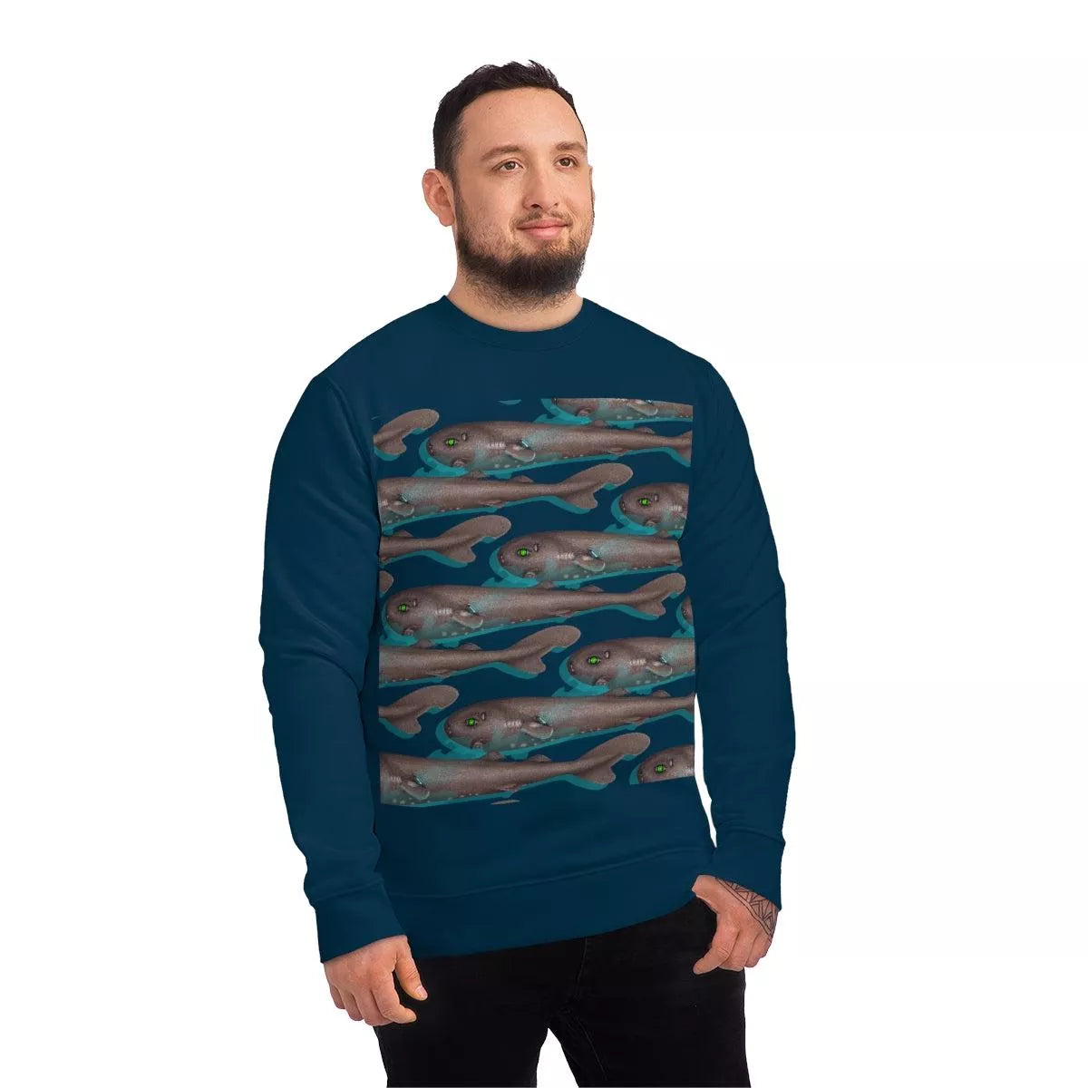 Pocket Shark - Unisex Changer Sweatshirt-Stick Figure Fish Illustration