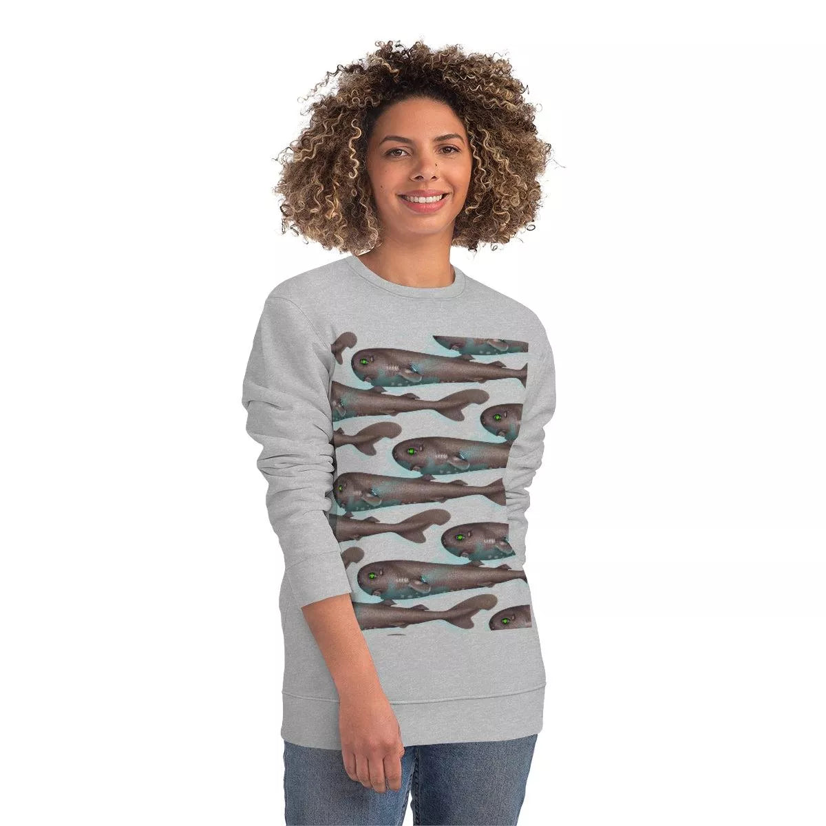 Pocket Shark - Unisex Changer Sweatshirt-Stick Figure Fish Illustration