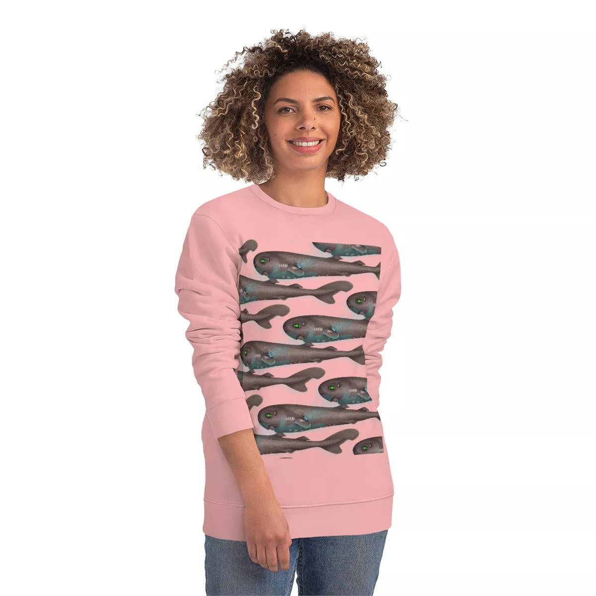 Pocket Shark - Unisex Changer Sweatshirt-Stick Figure Fish Illustration