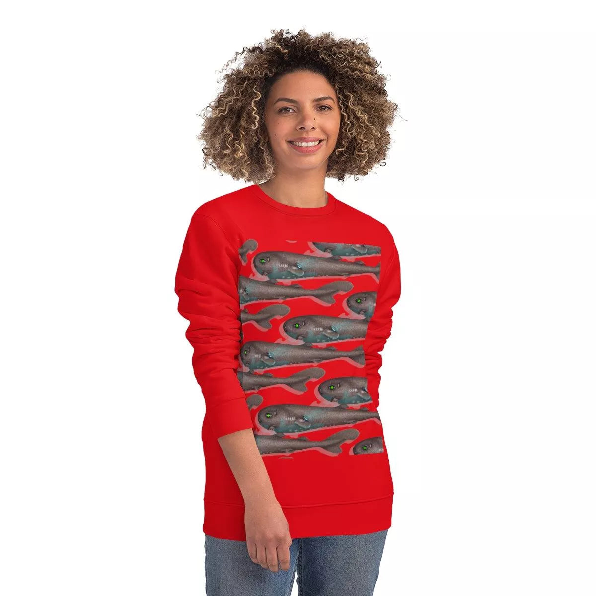 Pocket Shark - Unisex Changer Sweatshirt-Stick Figure Fish Illustration