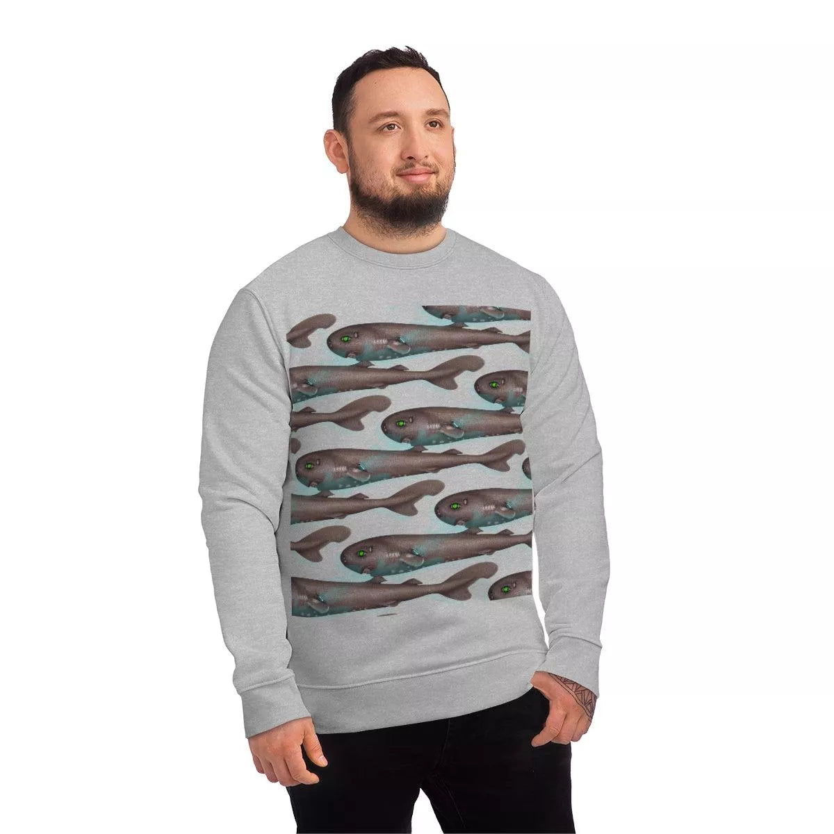 Pocket Shark - Unisex Changer Sweatshirt-Stick Figure Fish Illustration