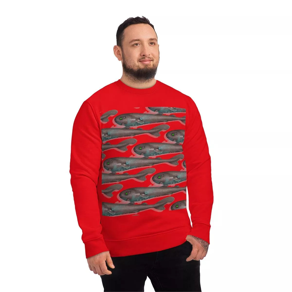 Pocket Shark - Unisex Changer Sweatshirt-Stick Figure Fish Illustration