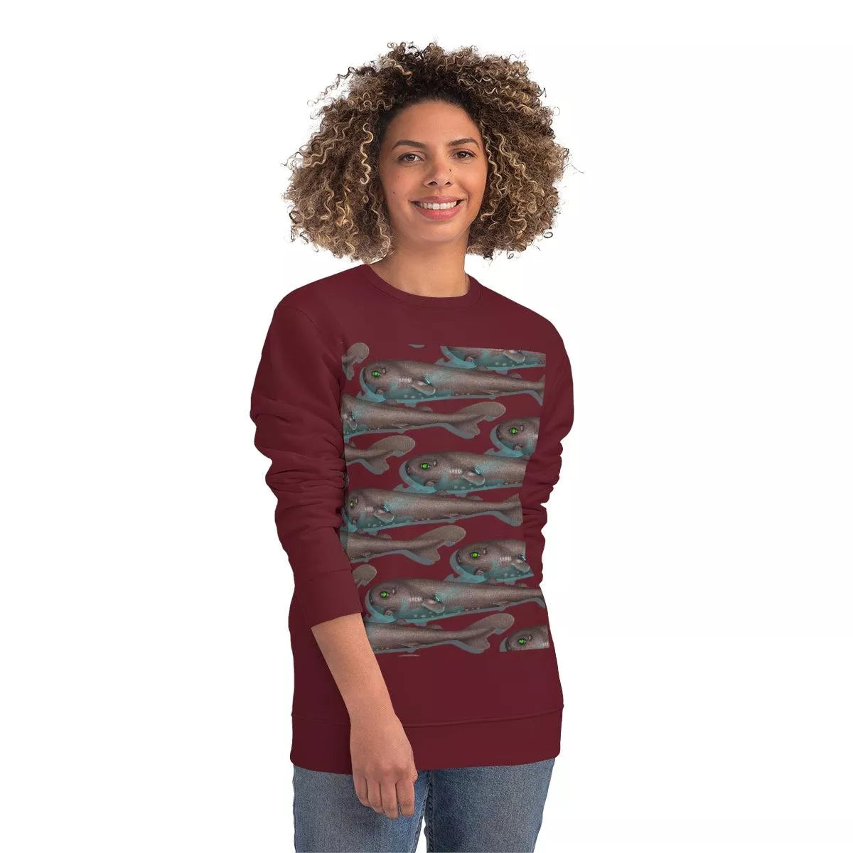 Pocket Shark - Unisex Changer Sweatshirt-Stick Figure Fish Illustration