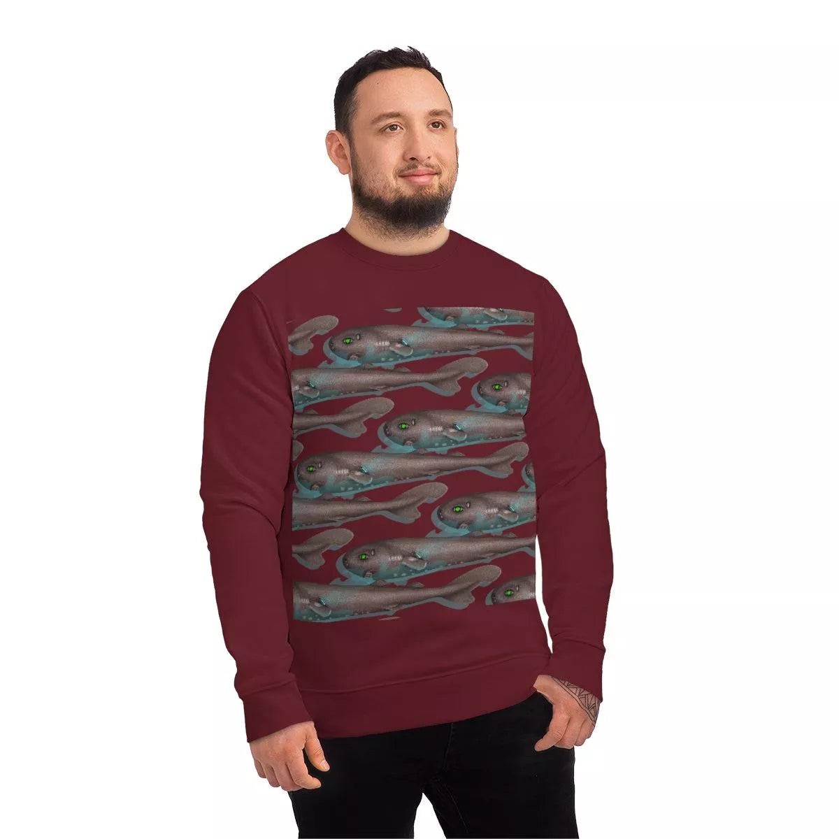 Pocket Shark - Unisex Changer Sweatshirt-Stick Figure Fish Illustration