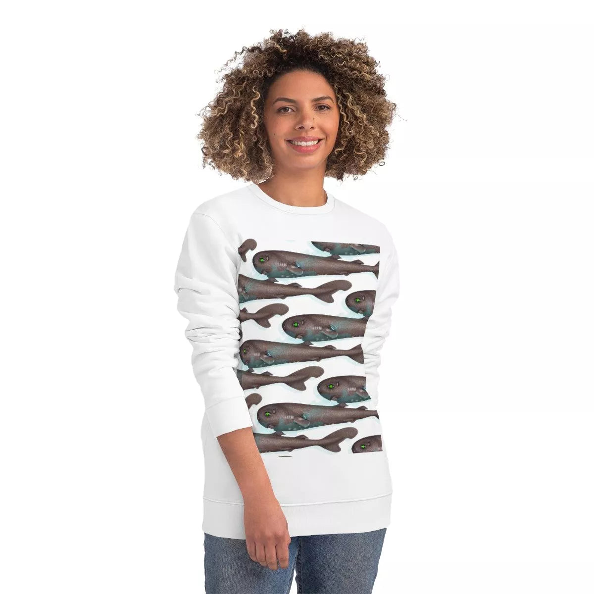 Pocket Shark - Unisex Changer Sweatshirt-Stick Figure Fish Illustration