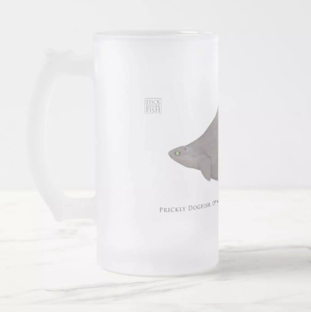 Prickly Dogfish - Frosted Glass Stein-Stick Figure Fish Illustration