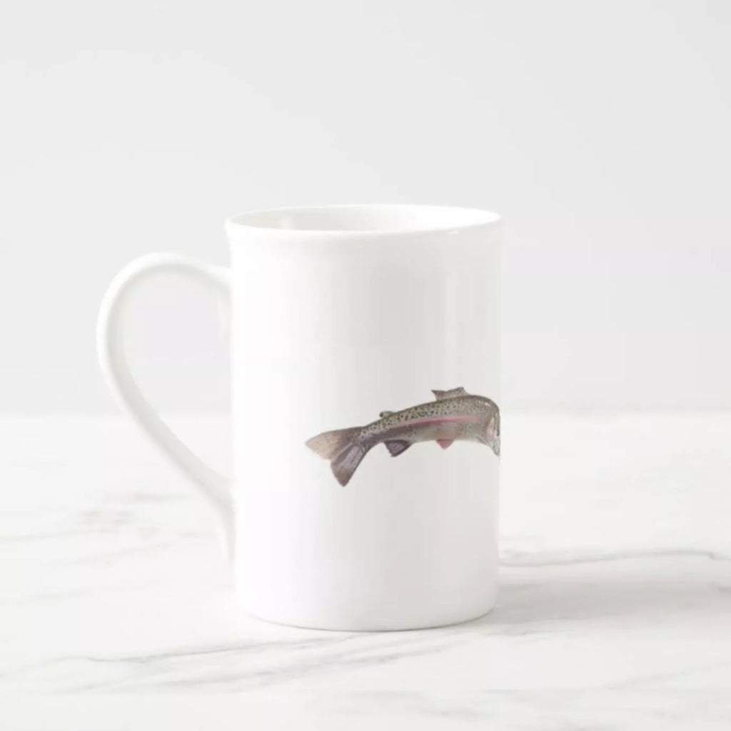 Rainbow Trout - Fine Bone China Mug-Stick Figure Fish Illustration