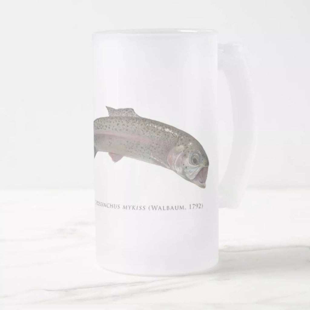 Rainbow Trout - Frosted Glass Stein - Stick Figure Fish Illustration