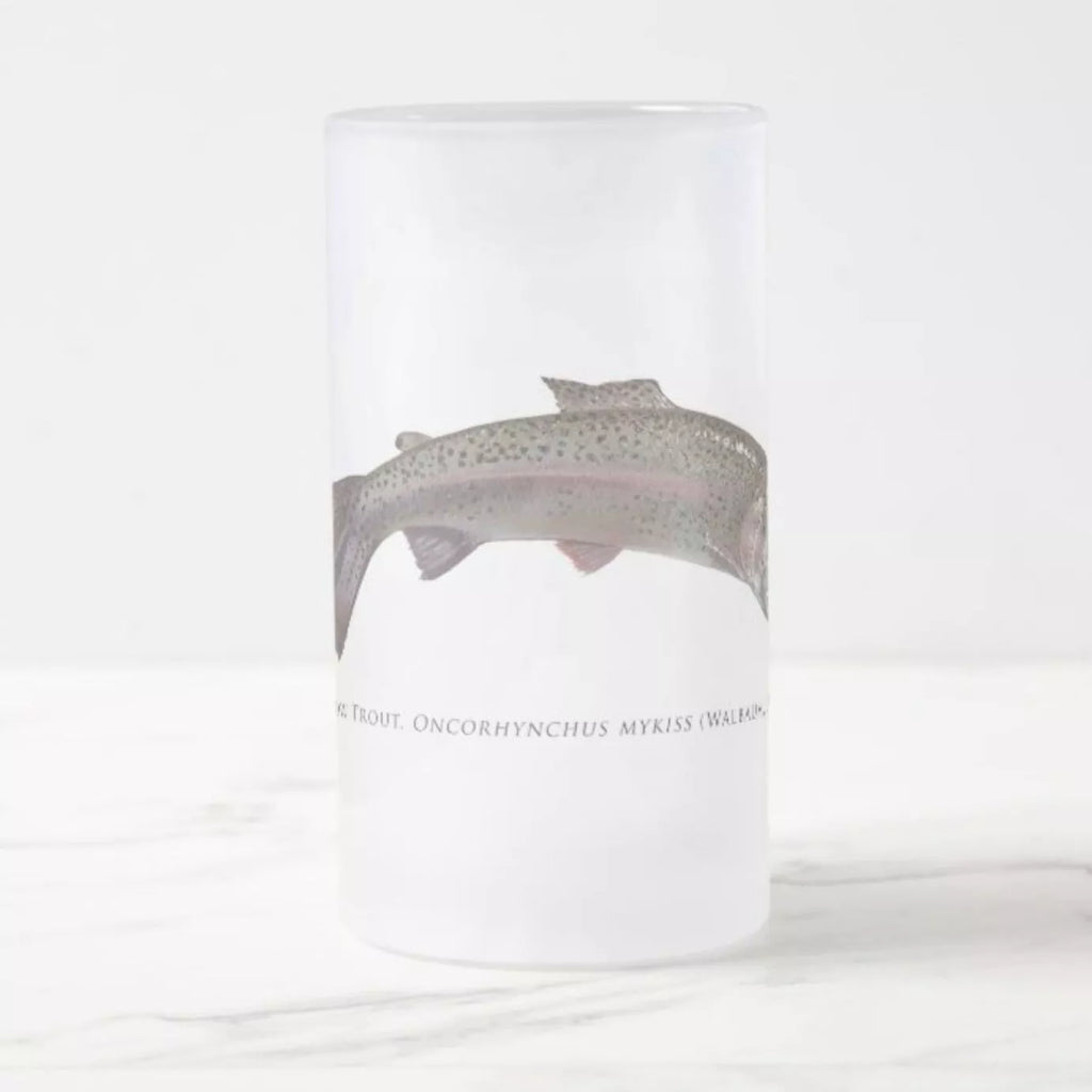 Rainbow Trout - Frosted Glass Stein - Stick Figure Fish Illustration