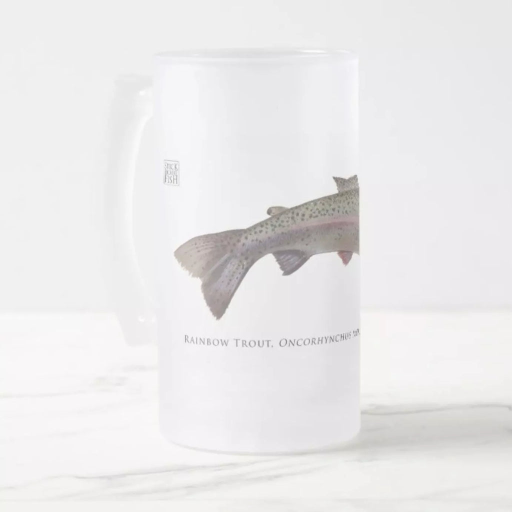 Rainbow Trout - Frosted Glass Stein - Stick Figure Fish Illustration