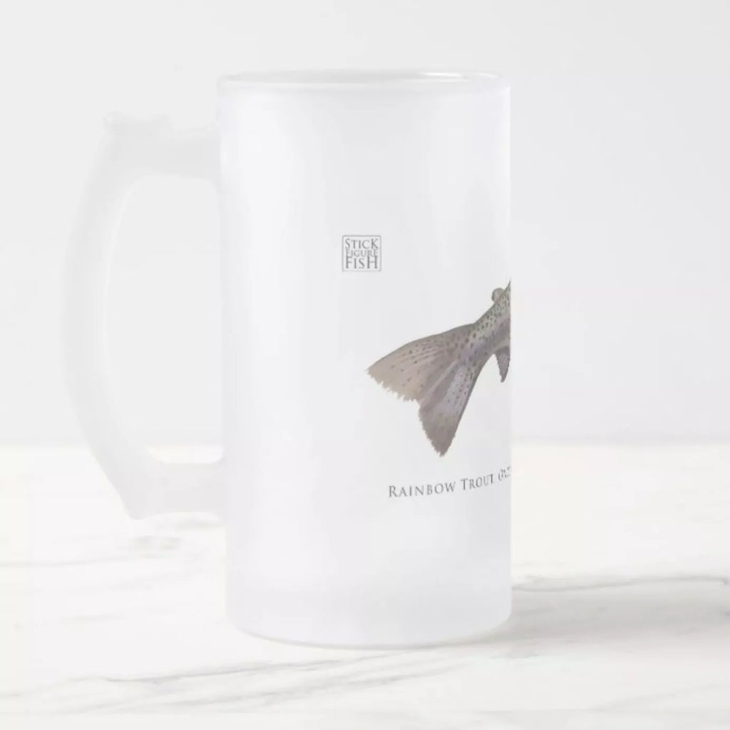Rainbow Trout - Frosted Glass Stein - Stick Figure Fish Illustration