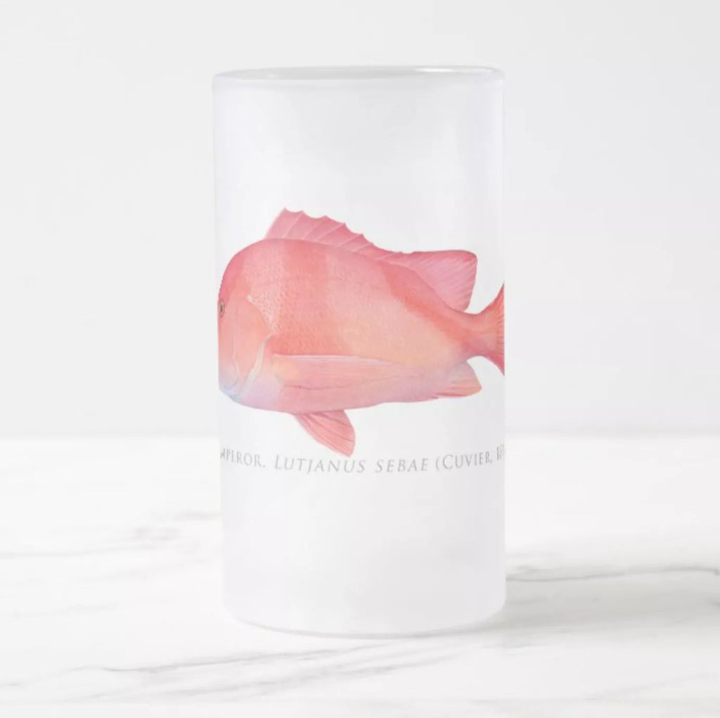 Red Emperor - Frosted Glass Stein - Stick Figure Fish Illustration
