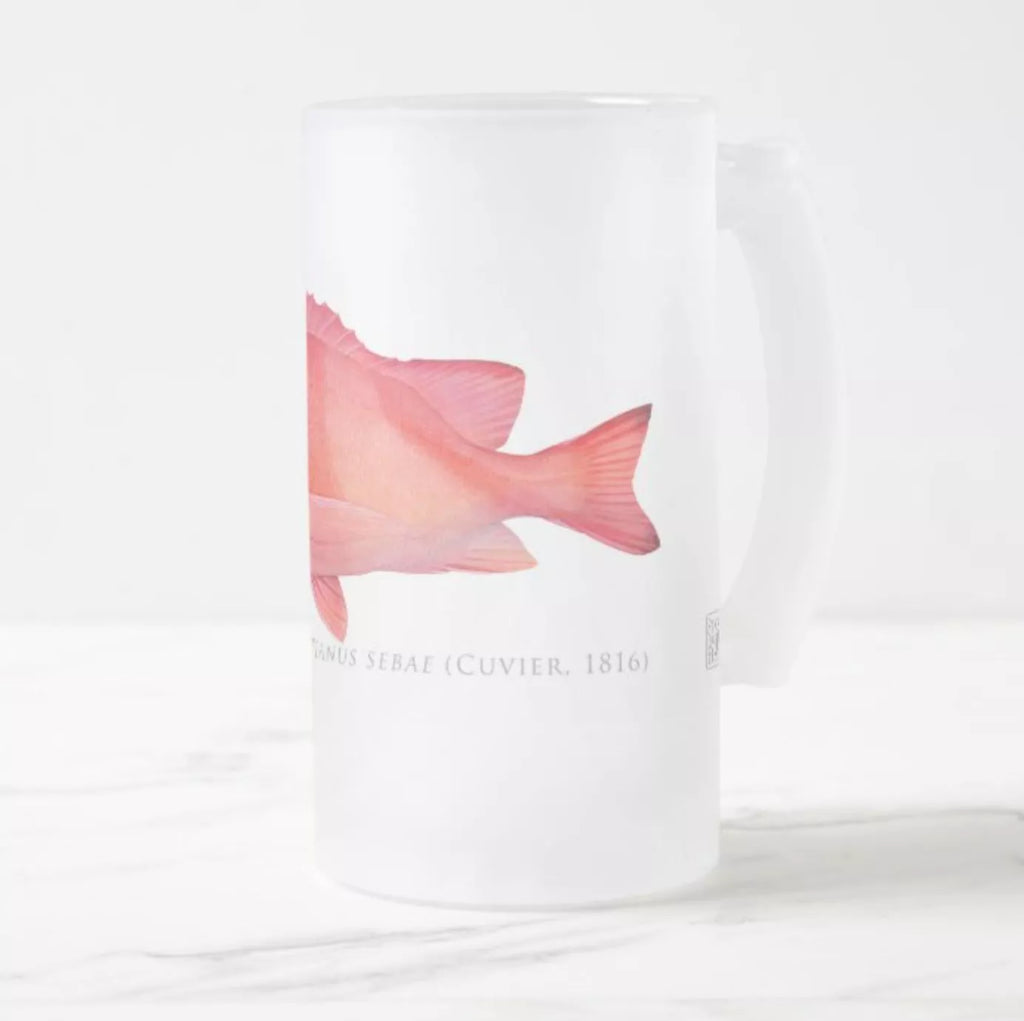 Red Emperor - Frosted Glass Stein - Stick Figure Fish Illustration