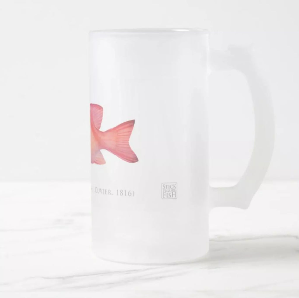 Red Emperor - Frosted Glass Stein - Stick Figure Fish Illustration