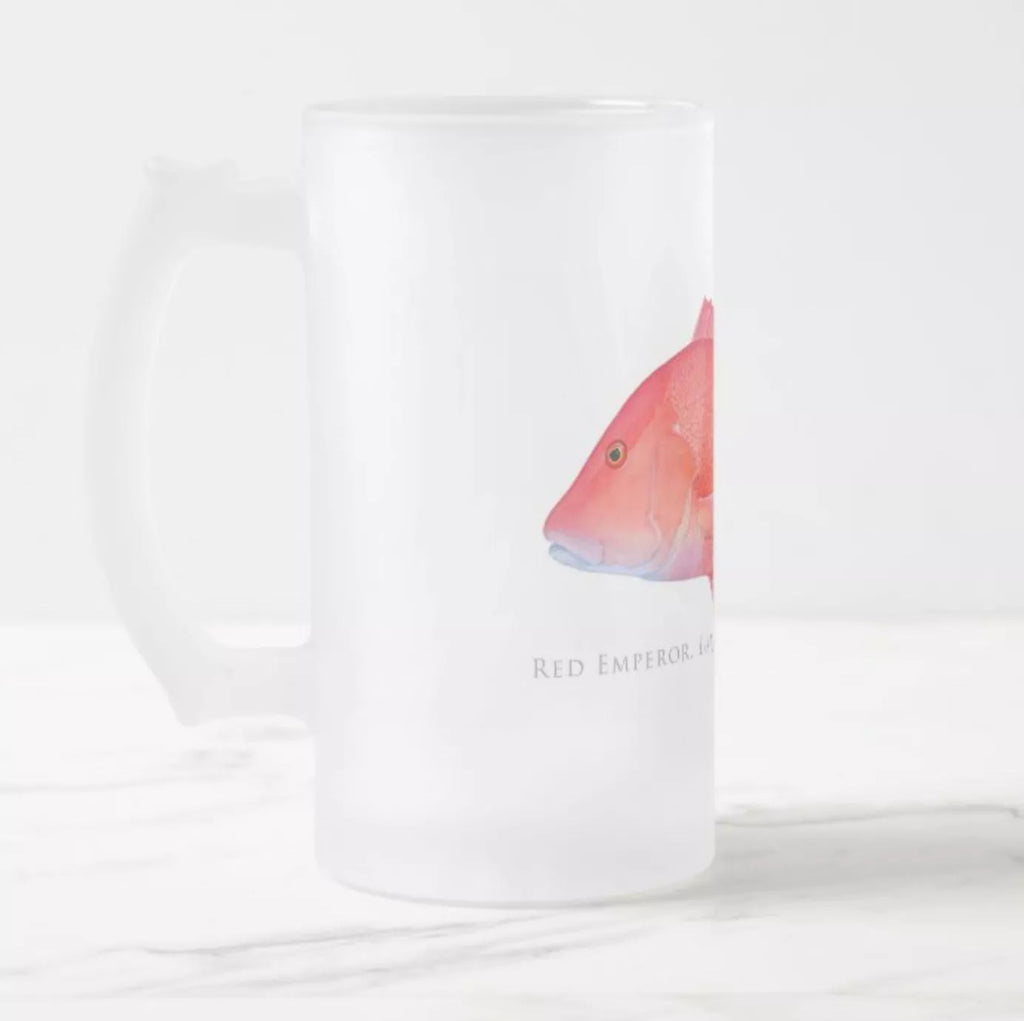 Red Emperor - Frosted Glass Stein-Stick Figure Fish Illustration