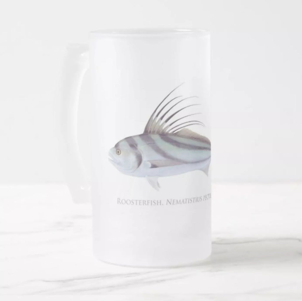 Roosterfish - Frosted Glass Stein-Stick Figure Fish Illustration